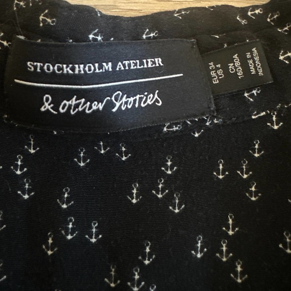 Women US-4 Stockholm Atelier & Other Stories Black Blouse Button Anchor Print - Picture 3 of 4